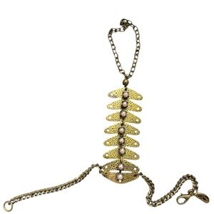 Free People Vintage Gold Brass Hand Chain Ring Bracelet - 2014 Boho Staple